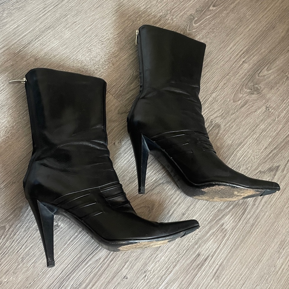 Sergio Rossi Black Leather Pointy Toe High Heel‎ Boots Size 38.5 - Picture 9 of 14